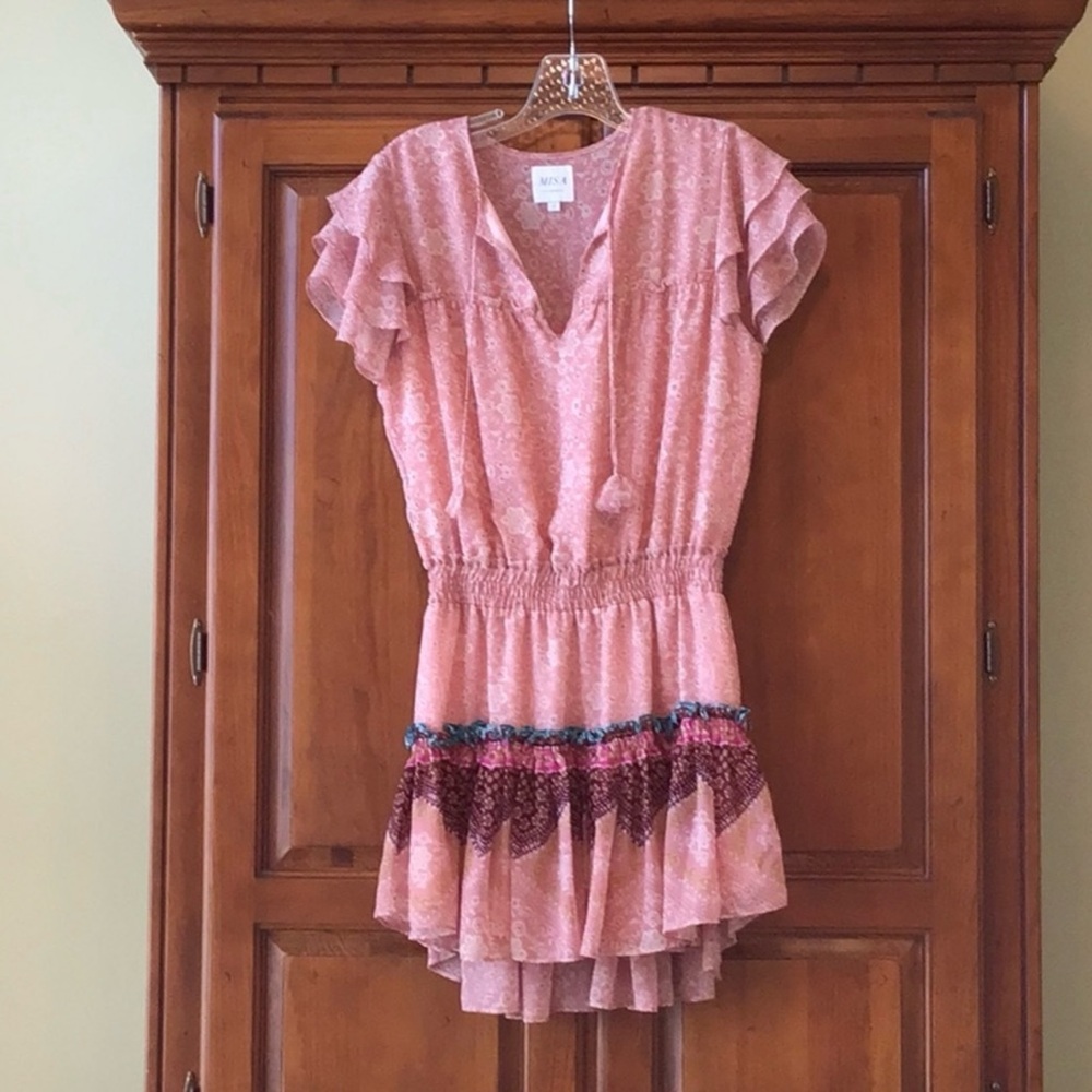 Misa Los Angeles Pink Floral Suri Tiered mini dress